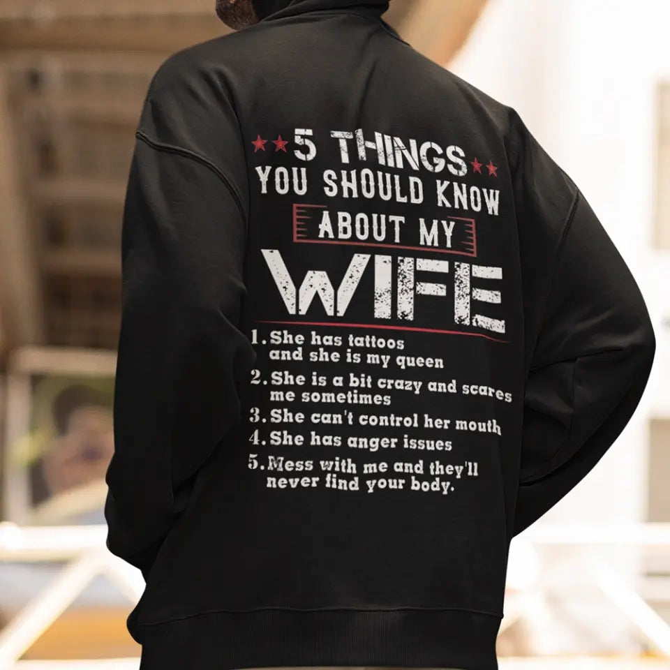 5 Things You Should Know About My Wife, Personalized Back Shirt For Men, Funny Gifts For Husband
