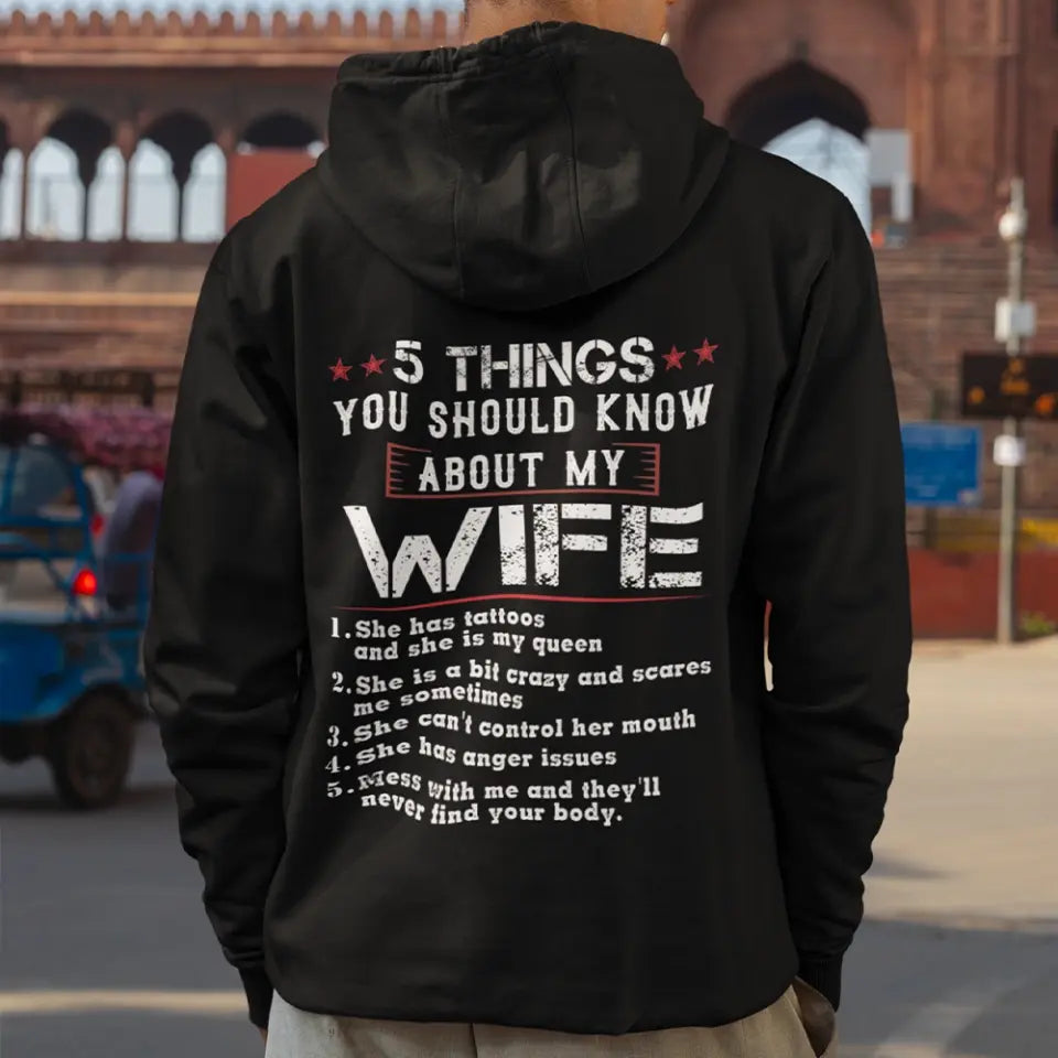 5 Things You Should Know About My Wife, Personalized Back Shirt For Men, Funny Gifts For Husband