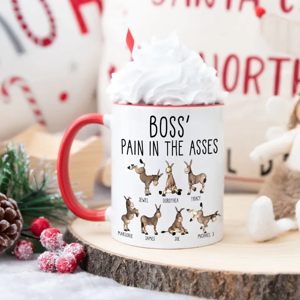 Boss' Pain In The Asses, White Mug, Gift For Boss, Funny Gift For Boss Christmas | 310IHPBNMU1123