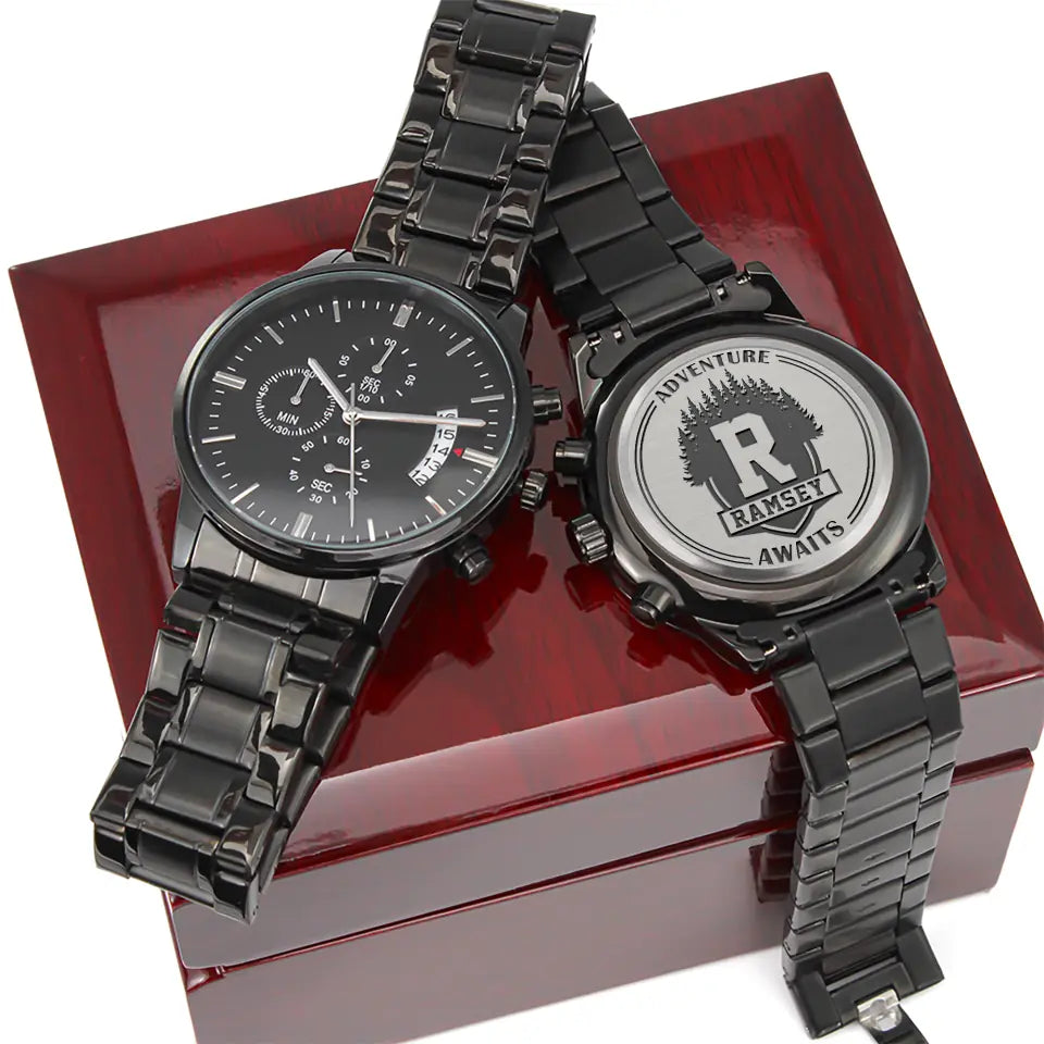 Adventure Awaits, Personalized Steel Stainless Engraved Watch, Gift For Men | 311IHPNPWA1182