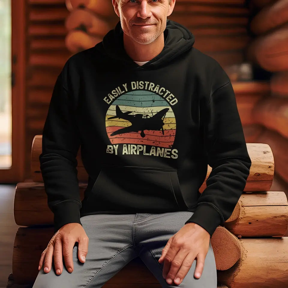 Easily Distracted By Airplanes - Standard T-shirt/Hoodie - Gift For Pilot