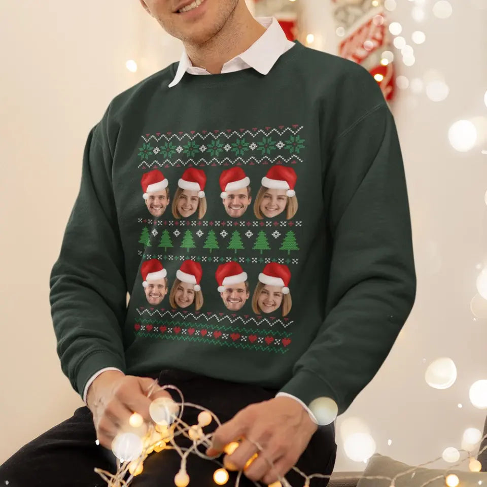Jingle & Giggle Together, Personalized Faces Christmas Sweatshirt, Custom Ugly Sweater, Christmas Gift For Couples, Her Him