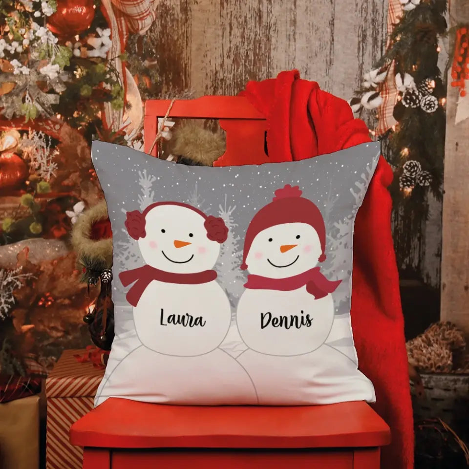 Snowman Family Personalized Throw Pillow - Custom Snowman Pillow - Christmas Gifts for Family Members, Couples