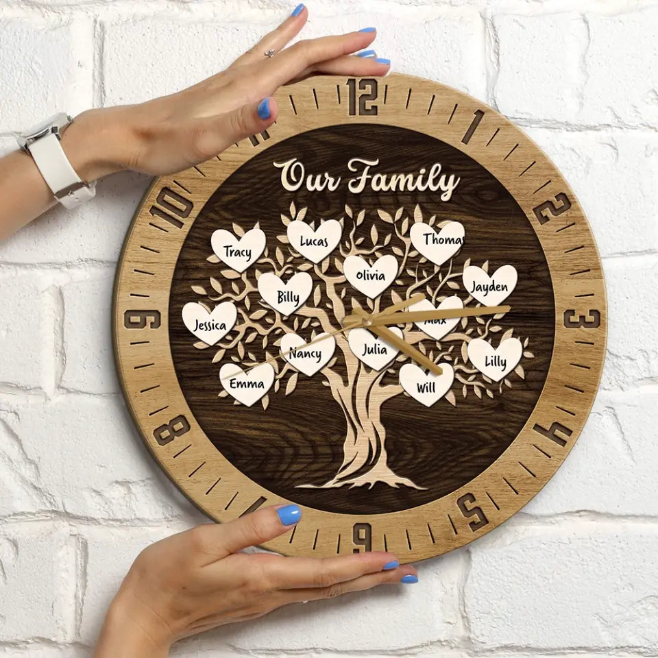Our Family Tree Custom Number Of Member - Housewarming Gifts - Custom Wall Clock - Anniversary Gifts