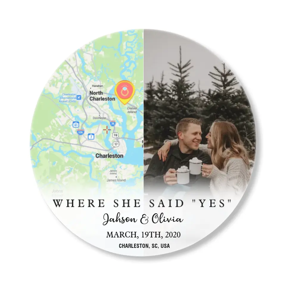 Couple Wooden Sign Where She Say Yes - Personalized Round Wooden Sign