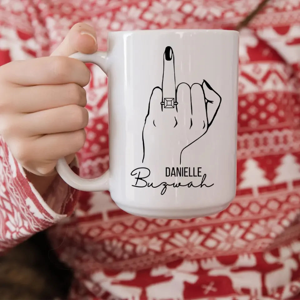 Future Mrs Custom Engagement Ring - Personalized White Mug - Gift For Fiancee Or Bride