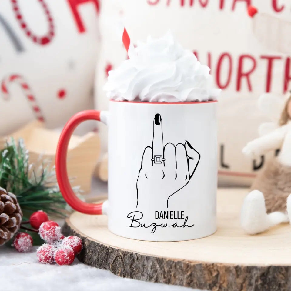 Future Mrs Custom Engagement Ring - Personalized White Mug - Gift For Fiancee Or Bride