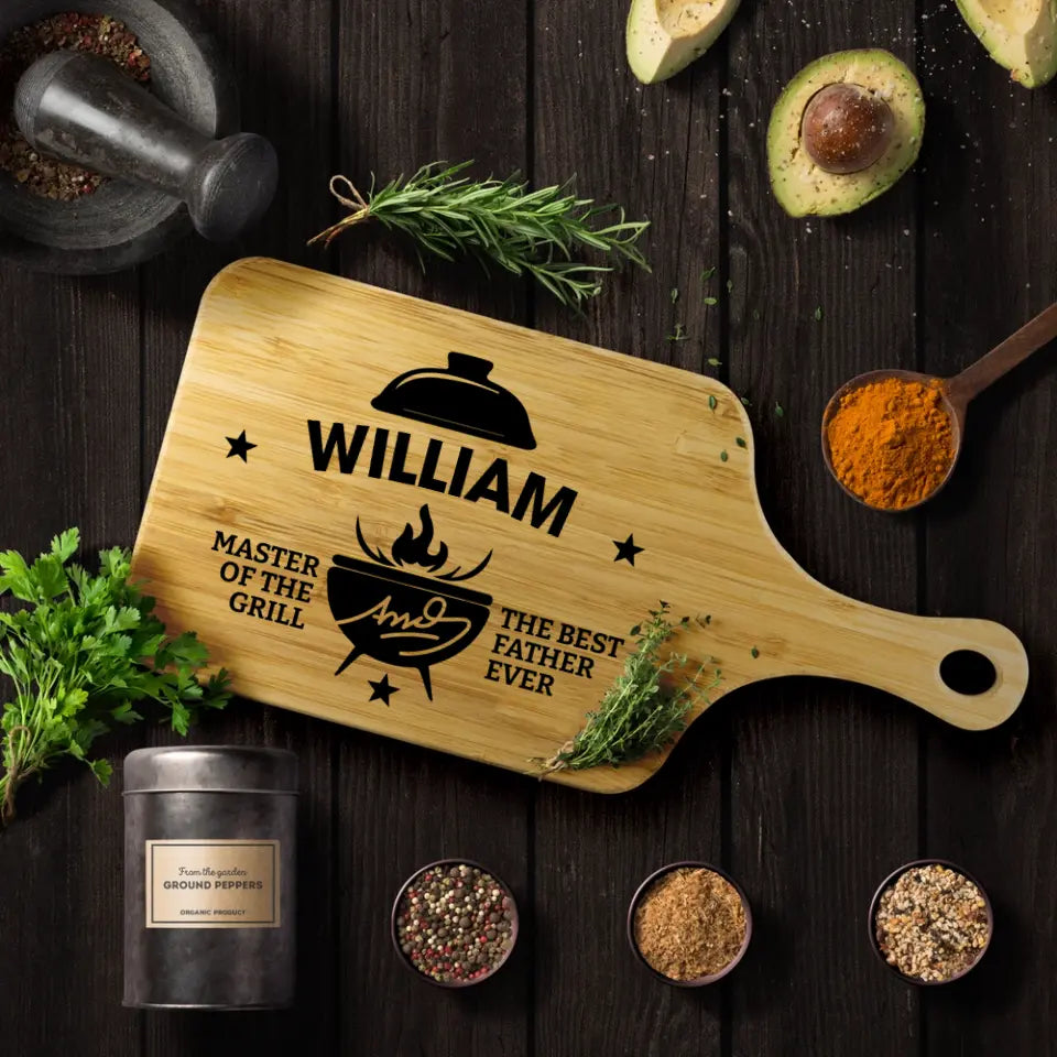 Dad Grilling Gifts, Personalized Dad Cutting Board With Handle - Grill Master Series - Different Designs - Custom Gifts for Dad, Husband - Dad Gifts from Wife, Daughter - 212IHPNPWB659