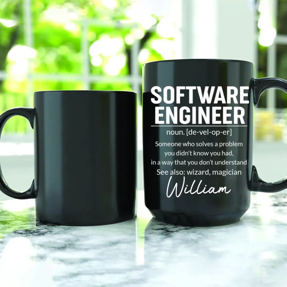 Software Engineer Description - Custom Name Black Mug - Gift For Coder, Software Developers