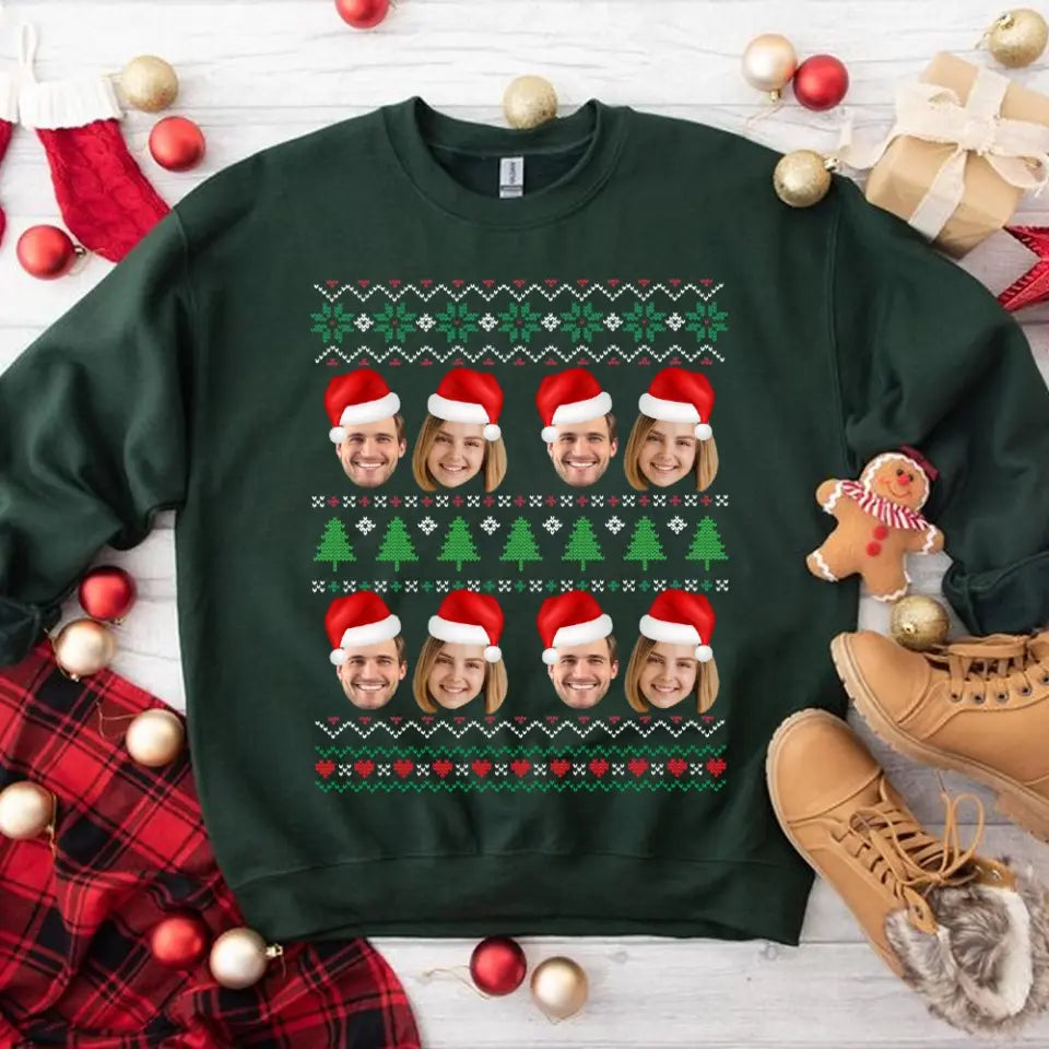 Jingle & Giggle Together, Personalized Faces Christmas Sweatshirt, Custom Ugly Sweater, Christmas Gift For Couples, Her Him