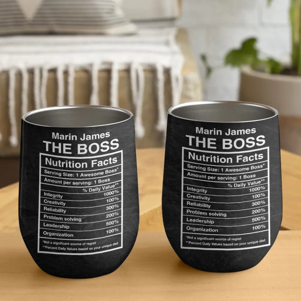Nutrition Facts Label Of The Boss Custom Wine Tumbler Gift For Boss