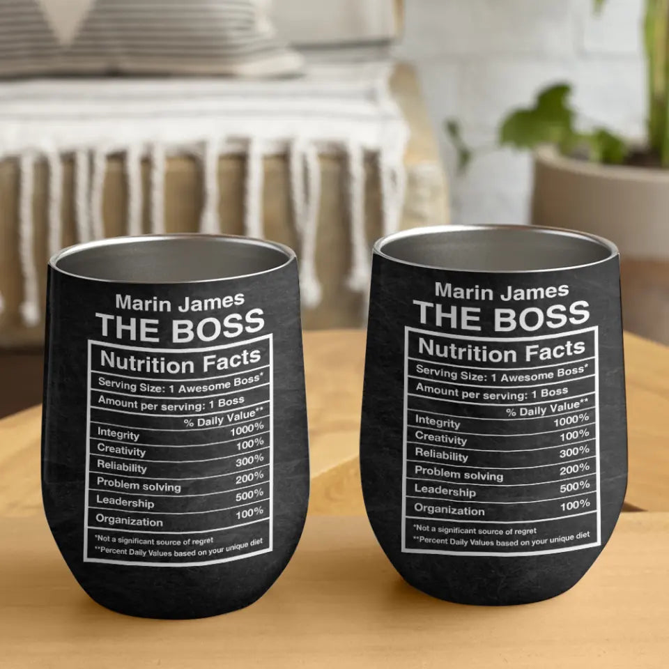 Nutrition Facts Label Of The Boss Custom Wine Tumbler Gift For Boss