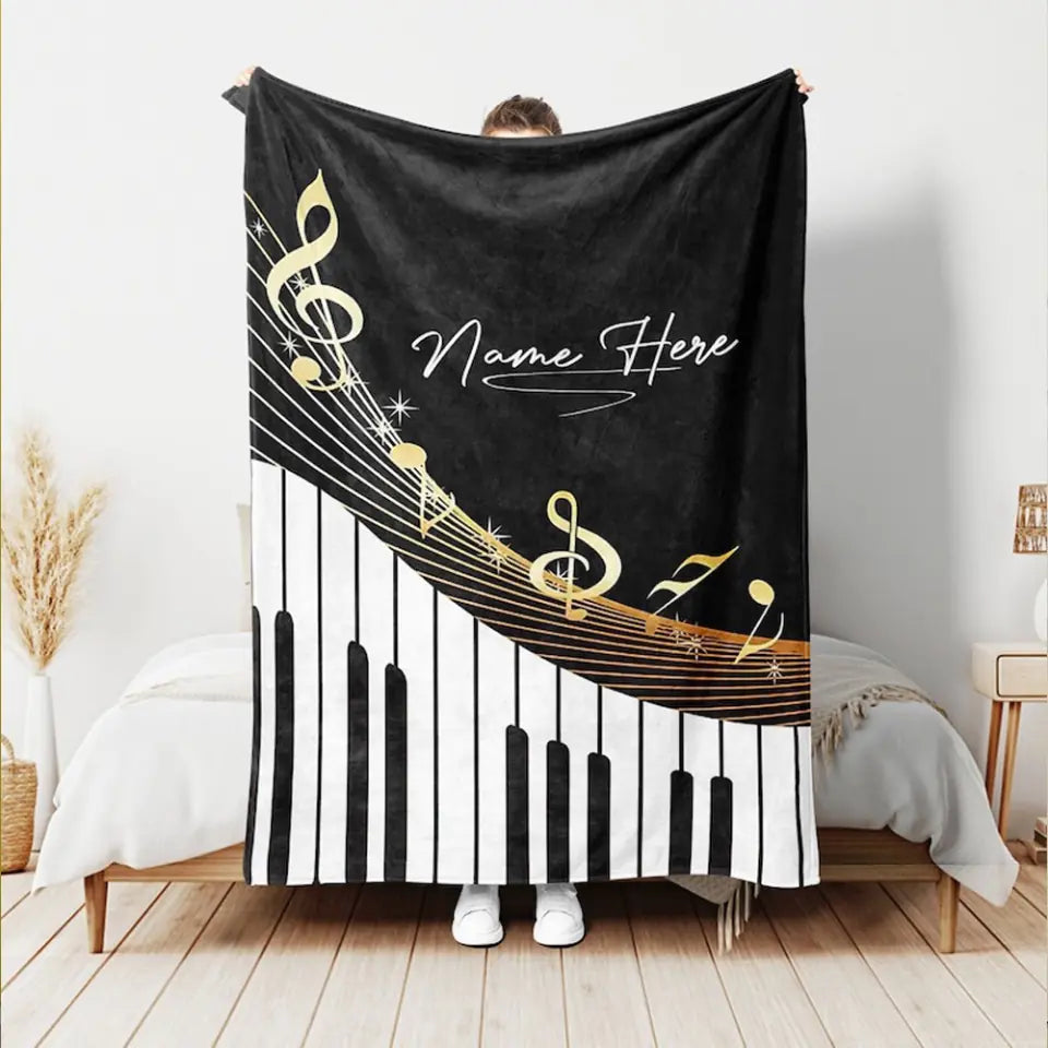 Personalized Piano Blanket, Music Blanket, Custom Name Soft Cozy Sherpa Fleece Throw Blankets, Gift for Piano Lover | 311IHPNPBL1205