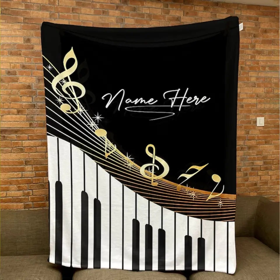 Personalized Piano Blanket - Music Blanket - Custom Name - Gift for Piano Lover