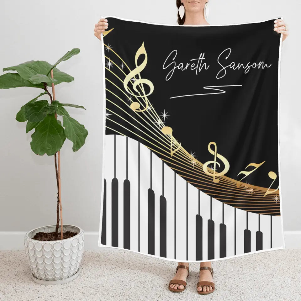 Personalized Piano Blanket - Music Blanket - Custom Name - Gift for Piano Lover