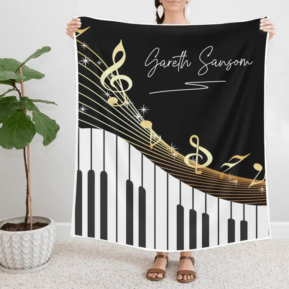 Personalized Piano Blanket - Music Blanket - Custom Name - Gift for Piano Lover