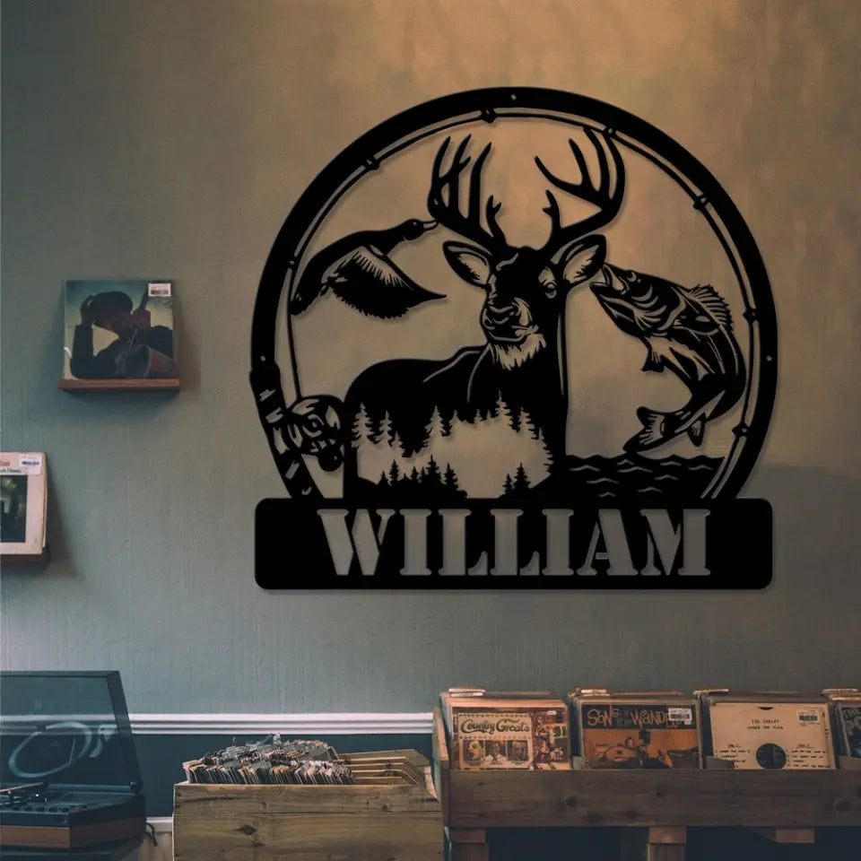 Deer Duck And Bass Fishing Custom Metal Sign Gift For Hunters