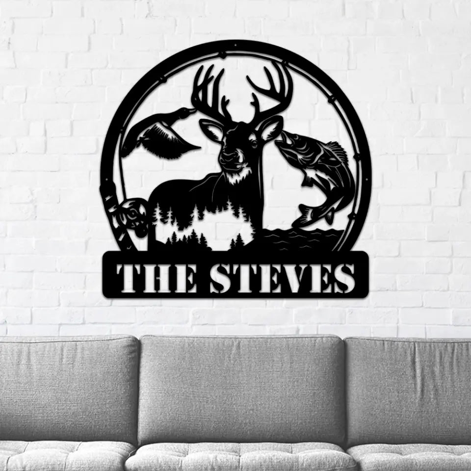 Deer Duck And Bass Fishing Custom Metal Sign Gift For Hunters