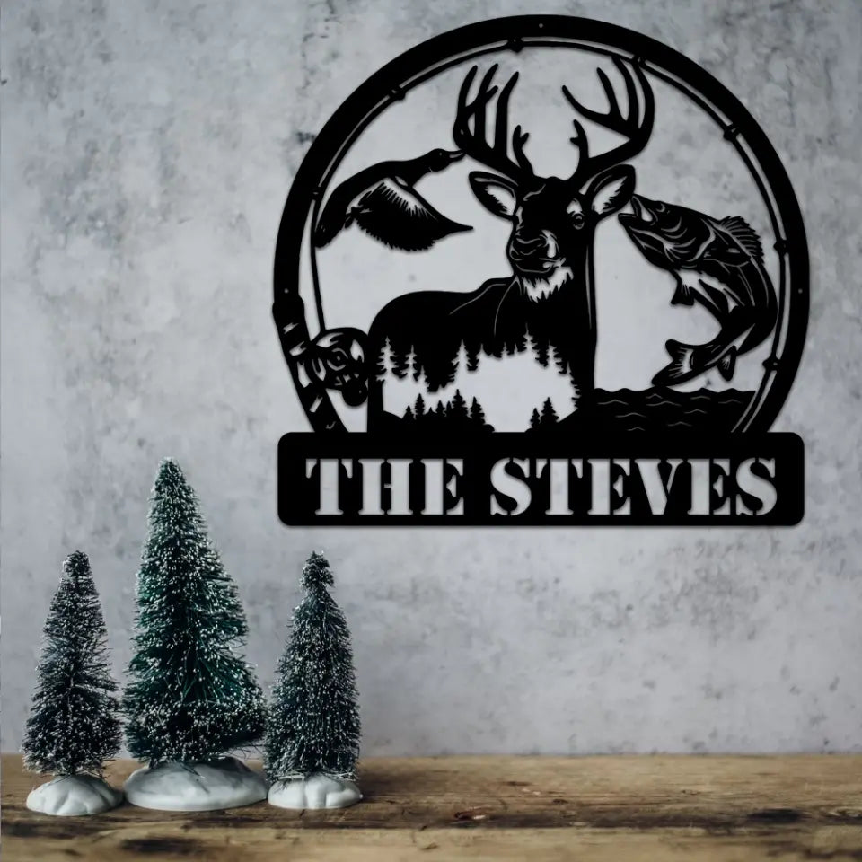 Deer Duck And Bass Fishing Custom Metal Sign Gift For Hunters