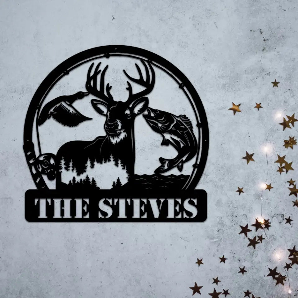 Deer Duck And Bass Fishing Custom Metal Sign Gift For Hunters