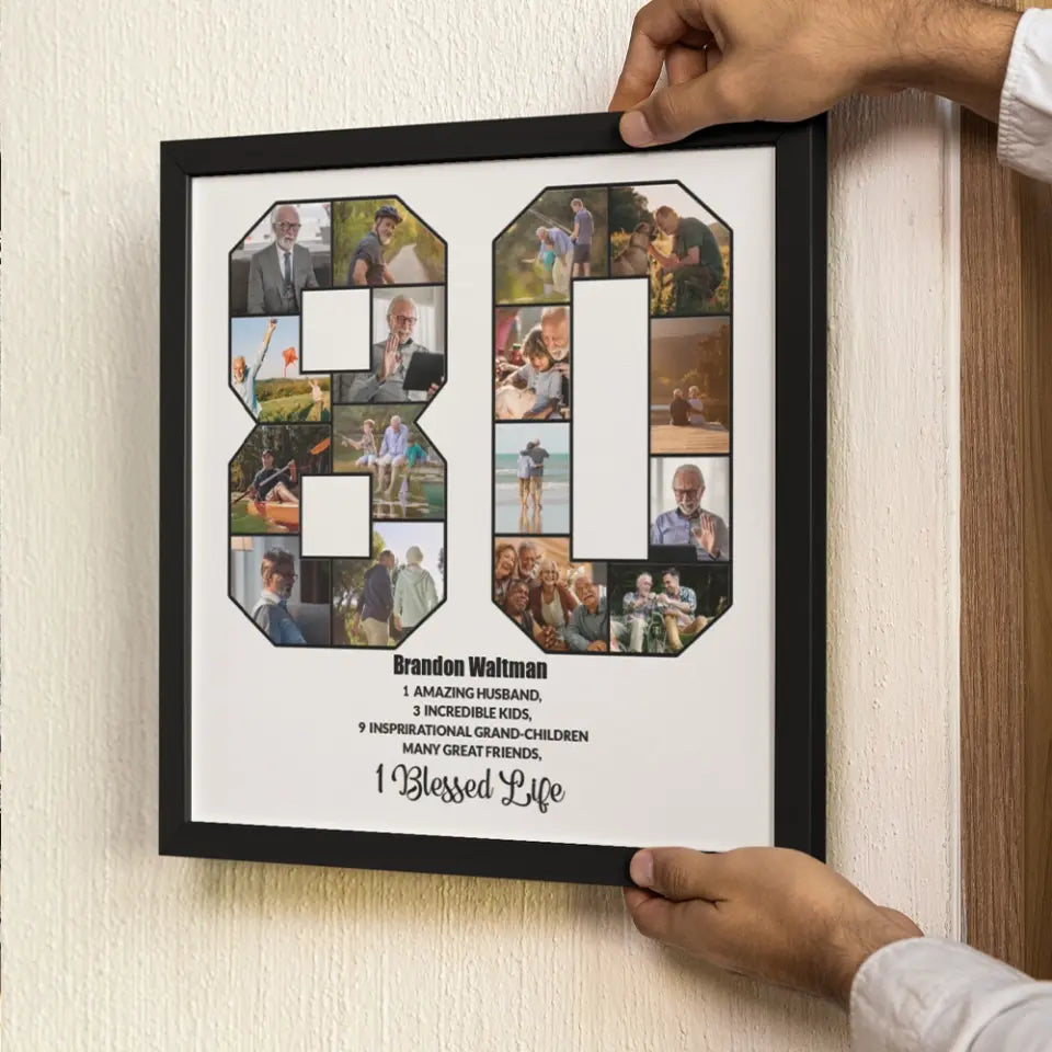 80 Years Old Birthday - Personalized Collage Photo Poster/Canvas - Bday Gift For Grandparents, Parents