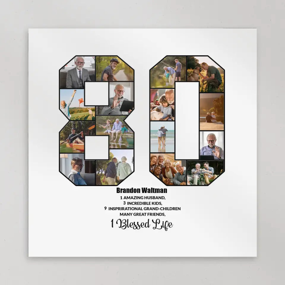 80 Years Old Birthday - Personalized Collage Photo Poster/Canvas - Bday Gift For Grandparents, Parents