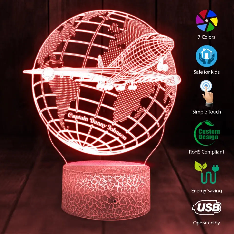 3D Passenger Airplane, Travel Plane - 3D illusion Lamp