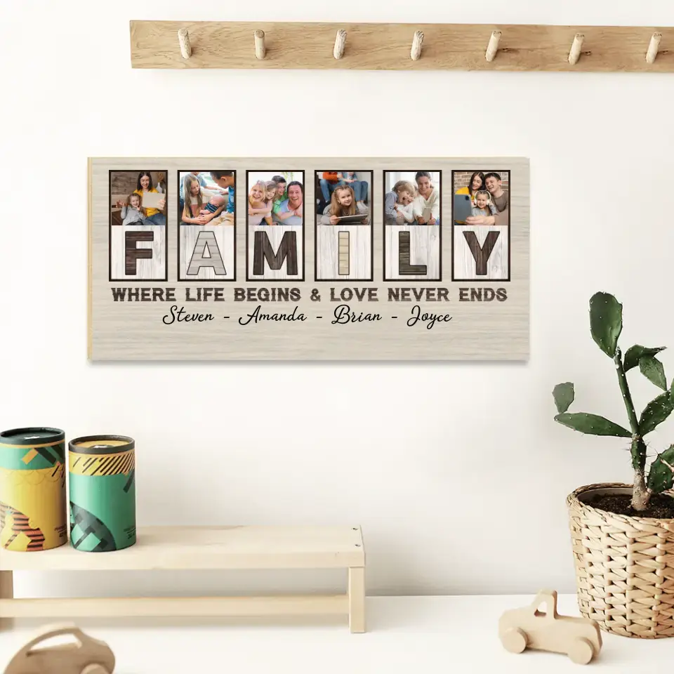 Family Where Life Begins And Love Never Ends, Custom Family Name Wooden Key Holder Hanger, Indoor Home Decor Gift