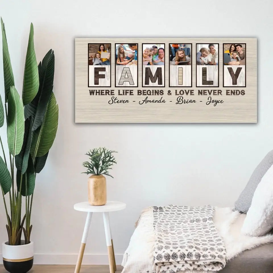 Family Where Life Begins And Love Never Ends, Custom Family Name Wooden Key Holder Hanger, Indoor Home Decor Gift