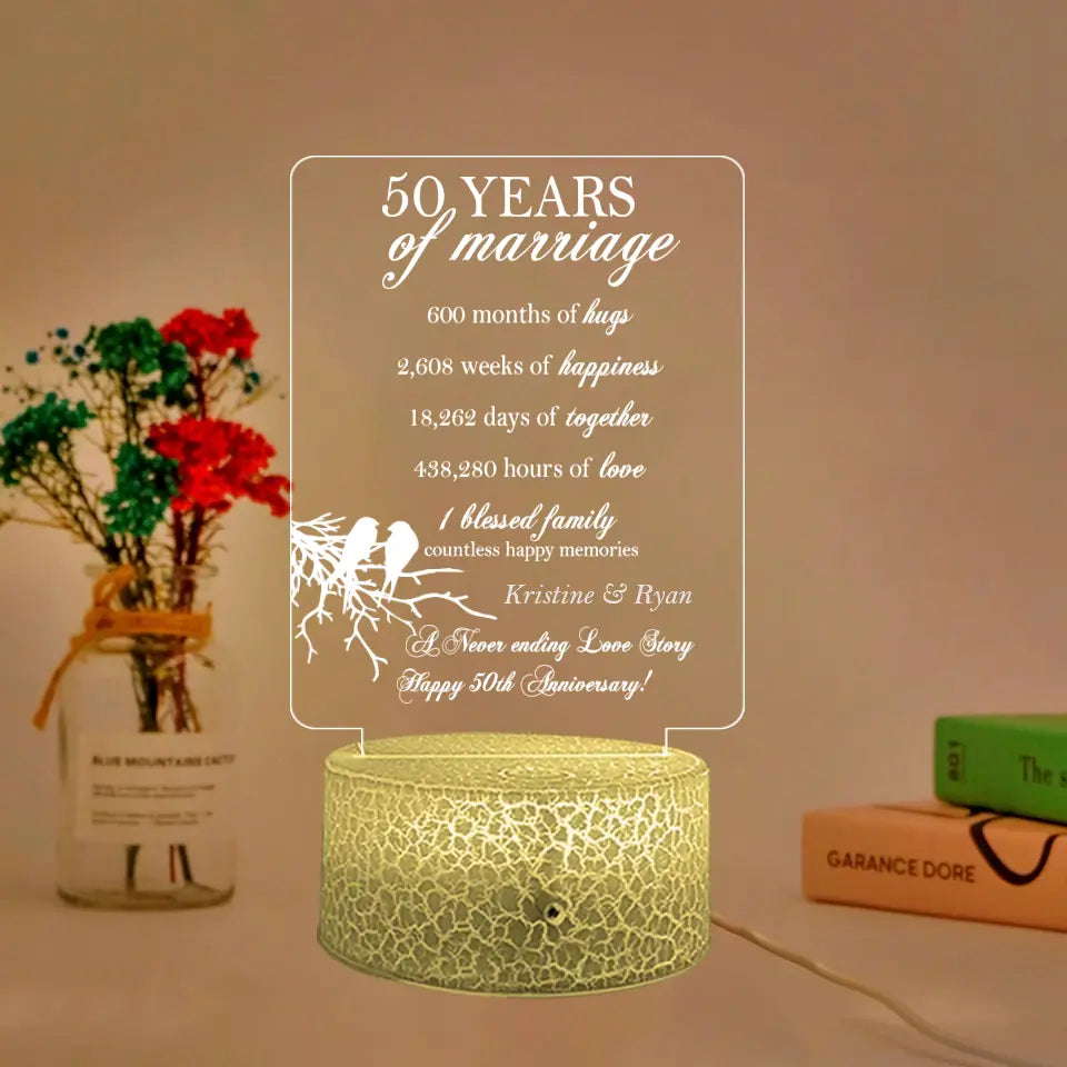 50 Years Of Marriage, A Never Ending Of Love Story - Personalized 3d Led Light - 50th Anniversary Gift