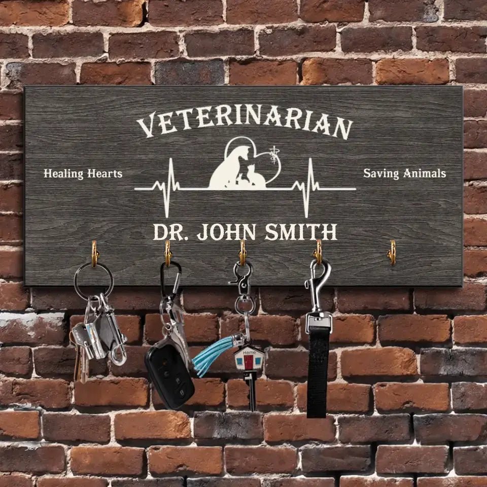Veterinarian Healing Hearts Saving Animals, Wooden Key Holder, Gift For Veterinarian | 311IHPLNKH1230