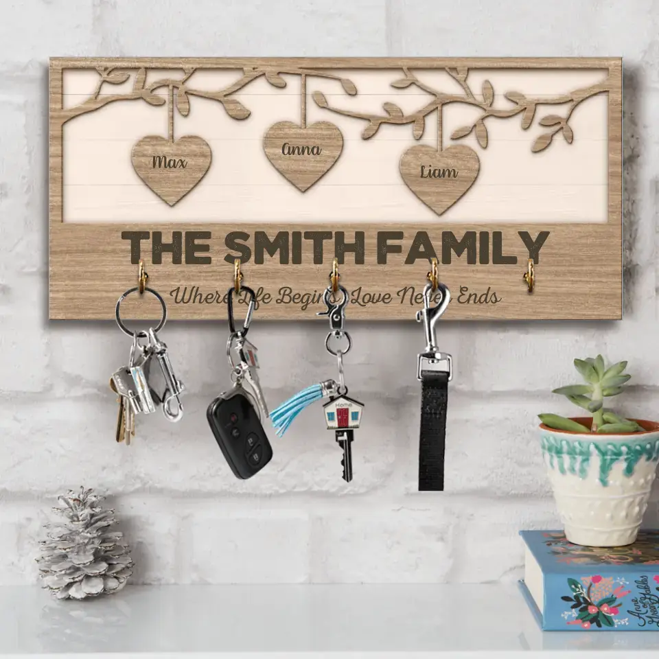 Where Life Begins Love Never Ends - Housewarming Gifts - Custom Key Holder - Anniversary Gifts