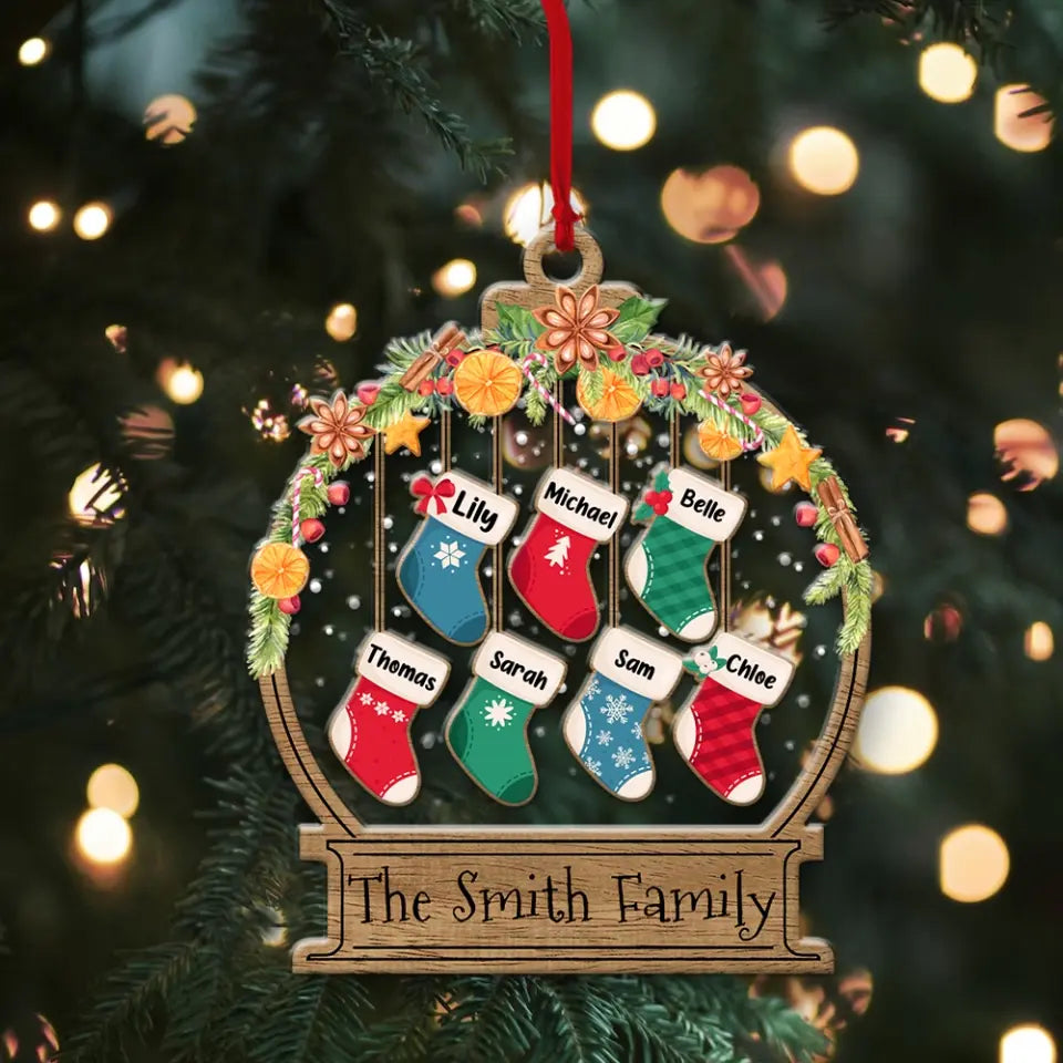 Christmas Laurel Wreath And Socks - Housewarming Gifts - Custom Ornament - Christmas Gift