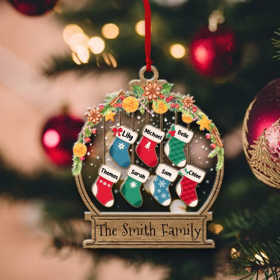Christmas Laurel Wreath And Socks - Housewarming Gifts - Custom Ornament - Christmas Gift