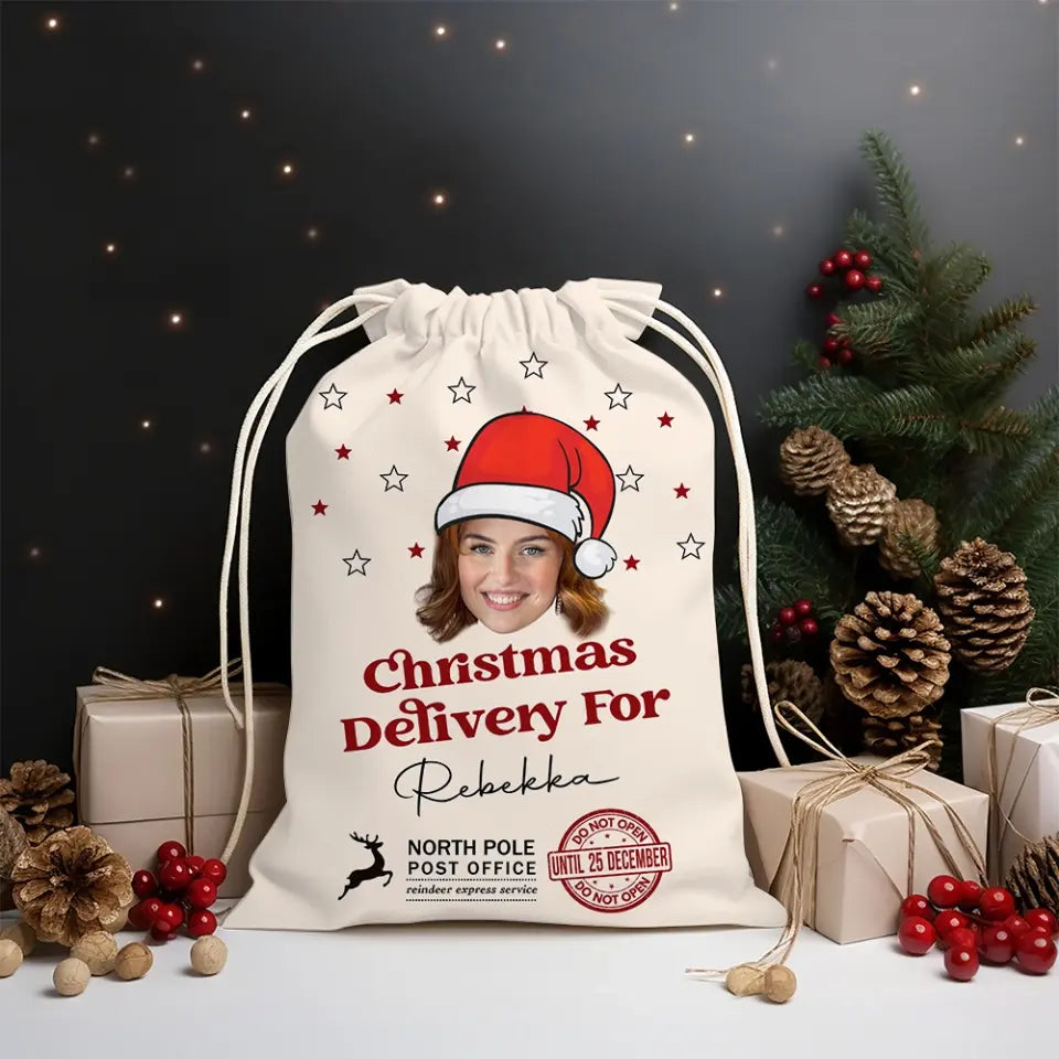 Delivery Face Photo Family Christmas - Personalized Bag Sack