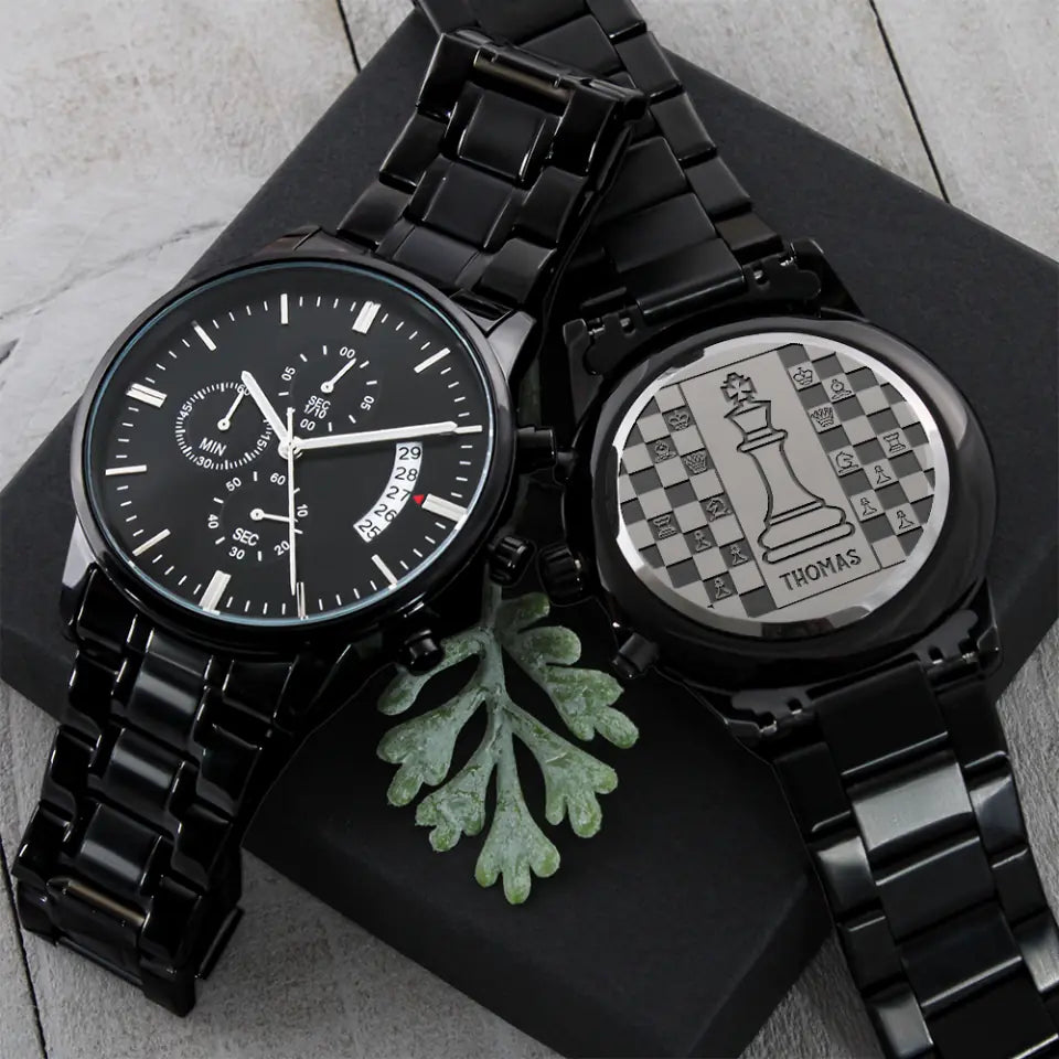 Eternal Checkmate, Chessboard Personalized Stainless Steel Engraved Watch, Gift For Chess Lovers