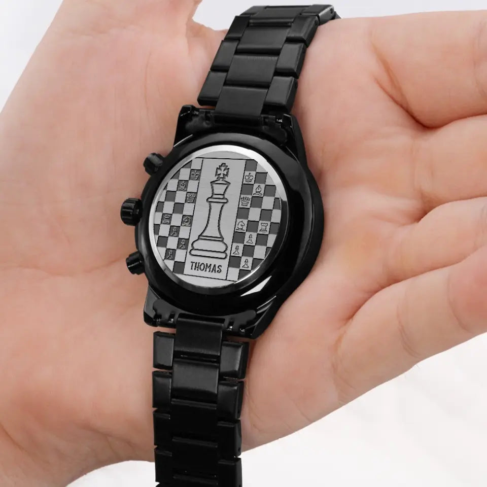 Eternal Checkmate, Chessboard Personalized Stainless Steel Engraved Watch, Gift For Chess Lovers