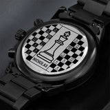 Eternal Checkmate, Chessboard Elegance, Steel Engraved Chronograph Watch, Gift For Chess Lovers | 311IHPBNWA1246