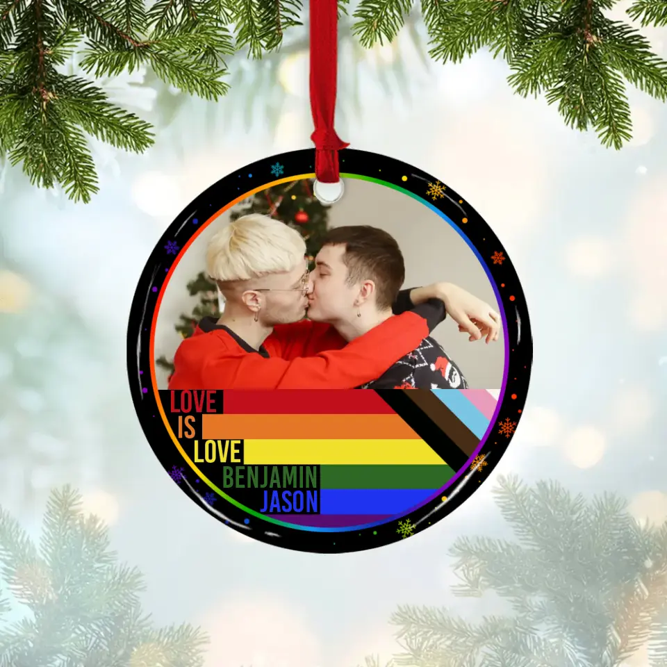 Love Is Love, LGBT Pride, Personalized Circle Ceramic Ornament, Gift For LGBT Couple | 311IHPBNOR1223