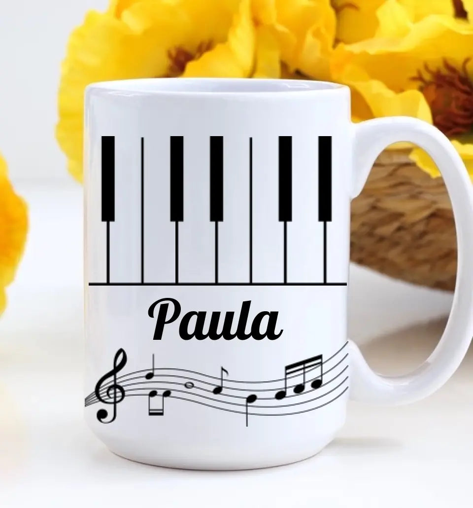 Set Piano Keyboard Music Lover Custom Name White Mug