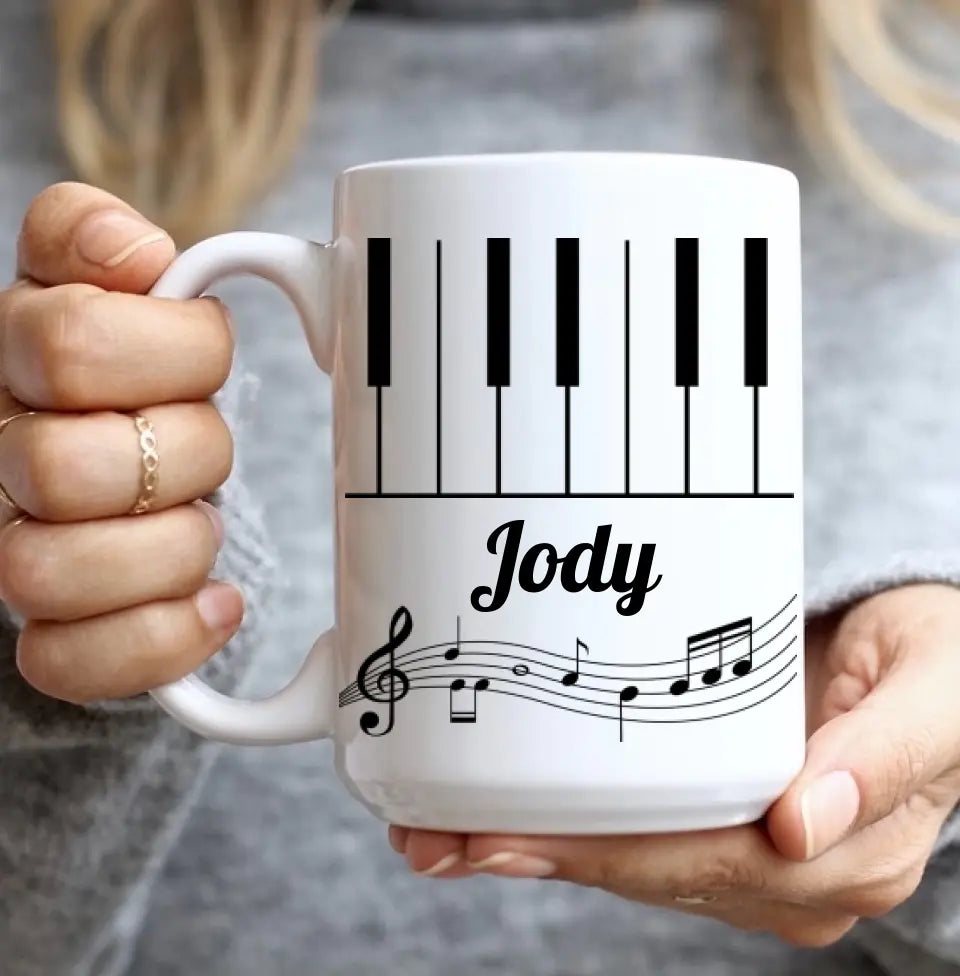 Set Piano Keyboard Music Lover Custom Name White Mug