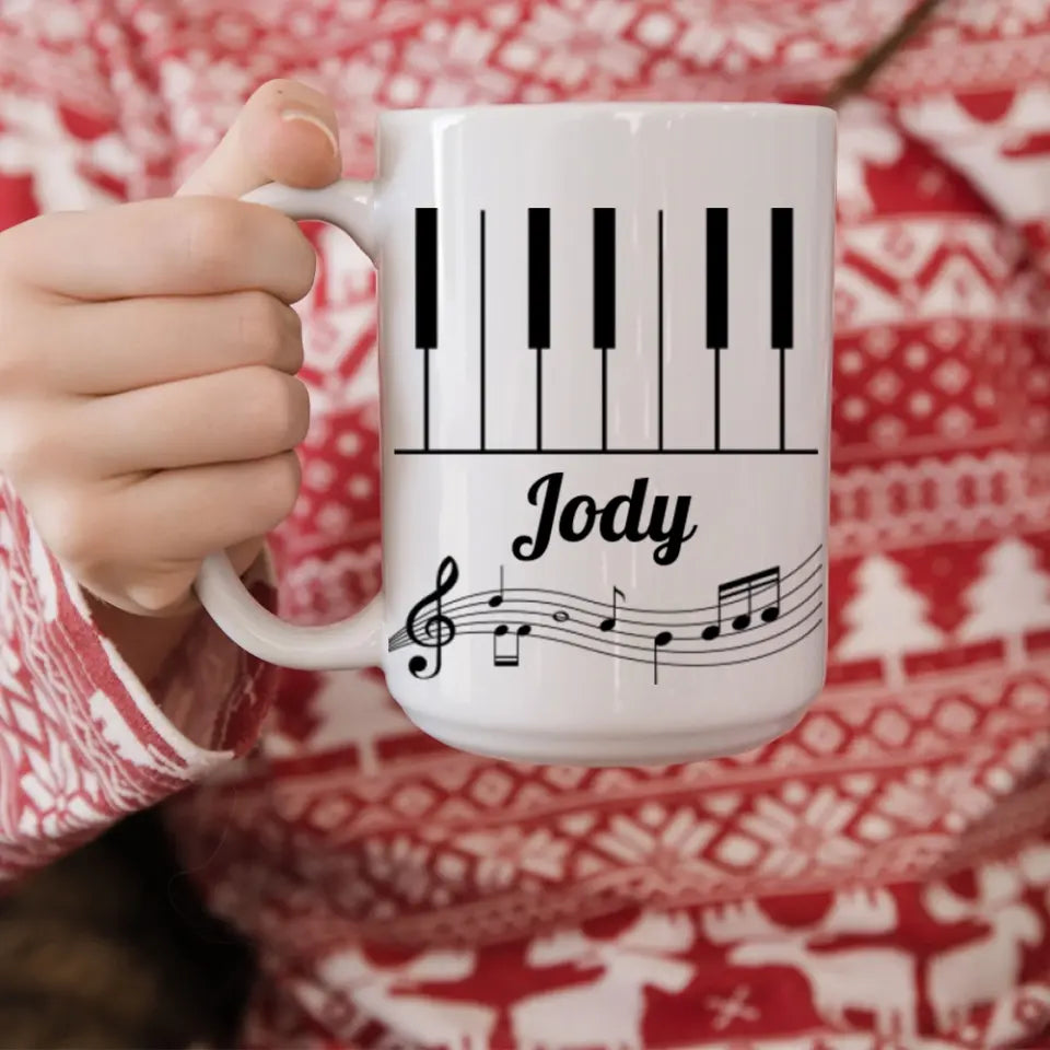 Set Piano Keyboard Music Lover Custom Name White Mug