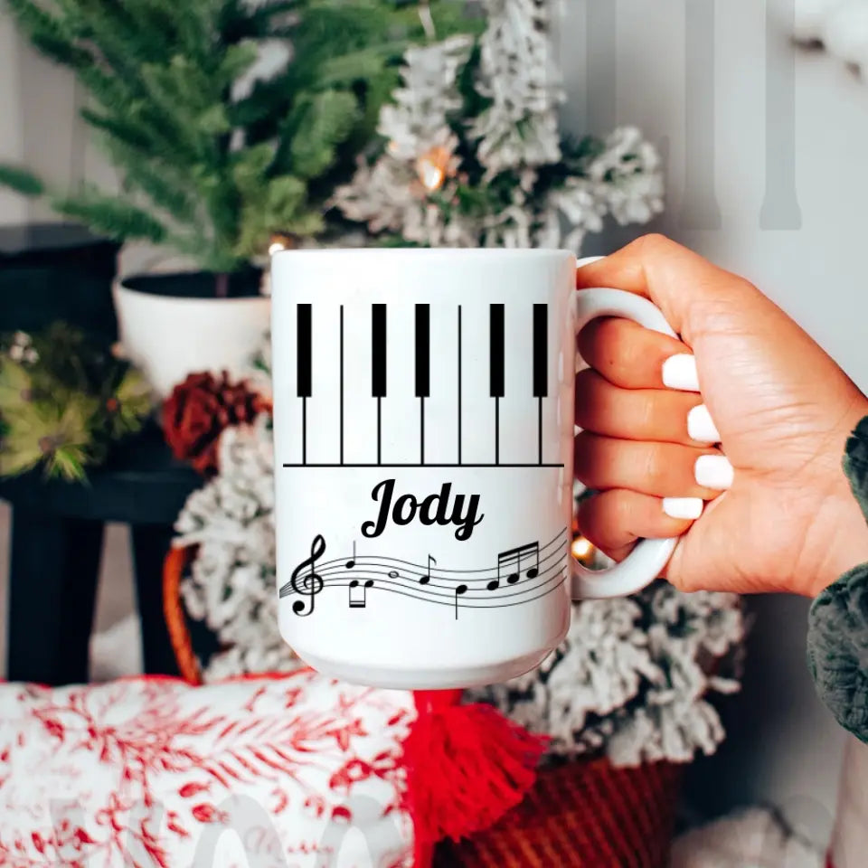 Set Piano Keyboard Music Lover Custom Name White Mug