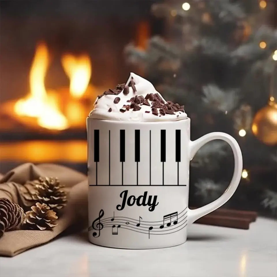 Set Piano Keyboard Music Lover Custom Name White Mug