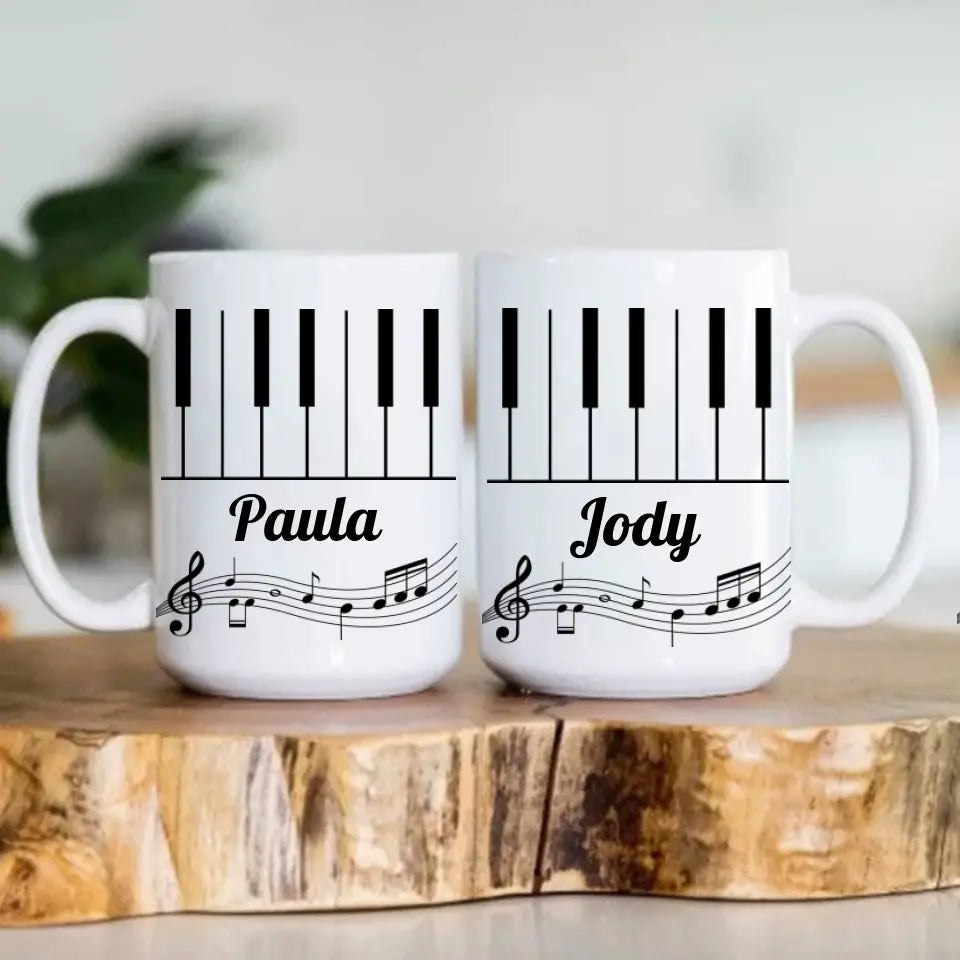 Set Piano Keyboard Music Lover Custom Name White Mug