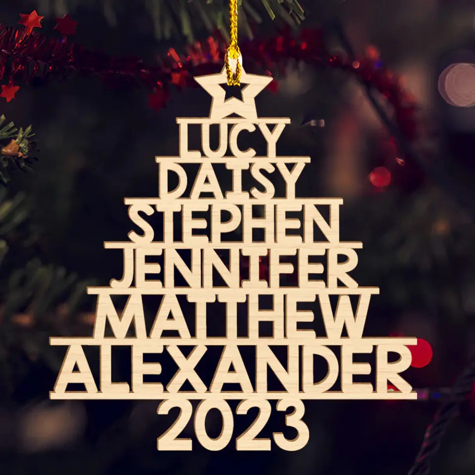 Custom Family Names 2023 Christmas Tree Ornament,  Family, Friends, Coworkers Wooden Shaped Ornament | 310IHPBNOR1127