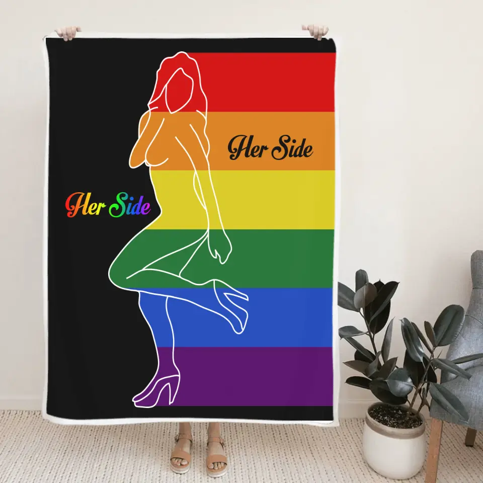 His Side, Her Side LGBT Pride - Personalized Fleece Blanket - Gift For LGBT Gay Lesbian Pride Bisexual Transgender Couples