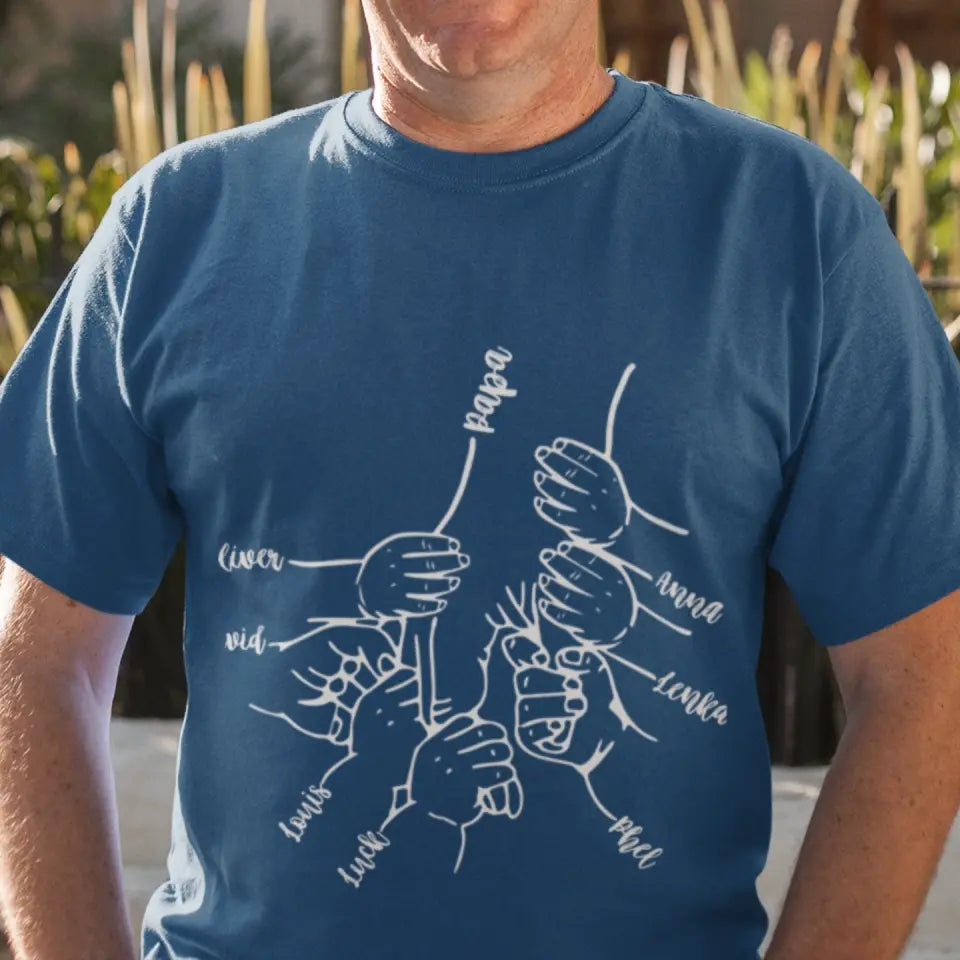 Hands Grandkids Papa - Personalized T-Shirt - Papa Shirts With Kids Names