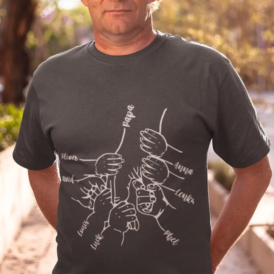 Hands Grandkids Papa - Personalized T-Shirt - Papa Shirts With Kids Names