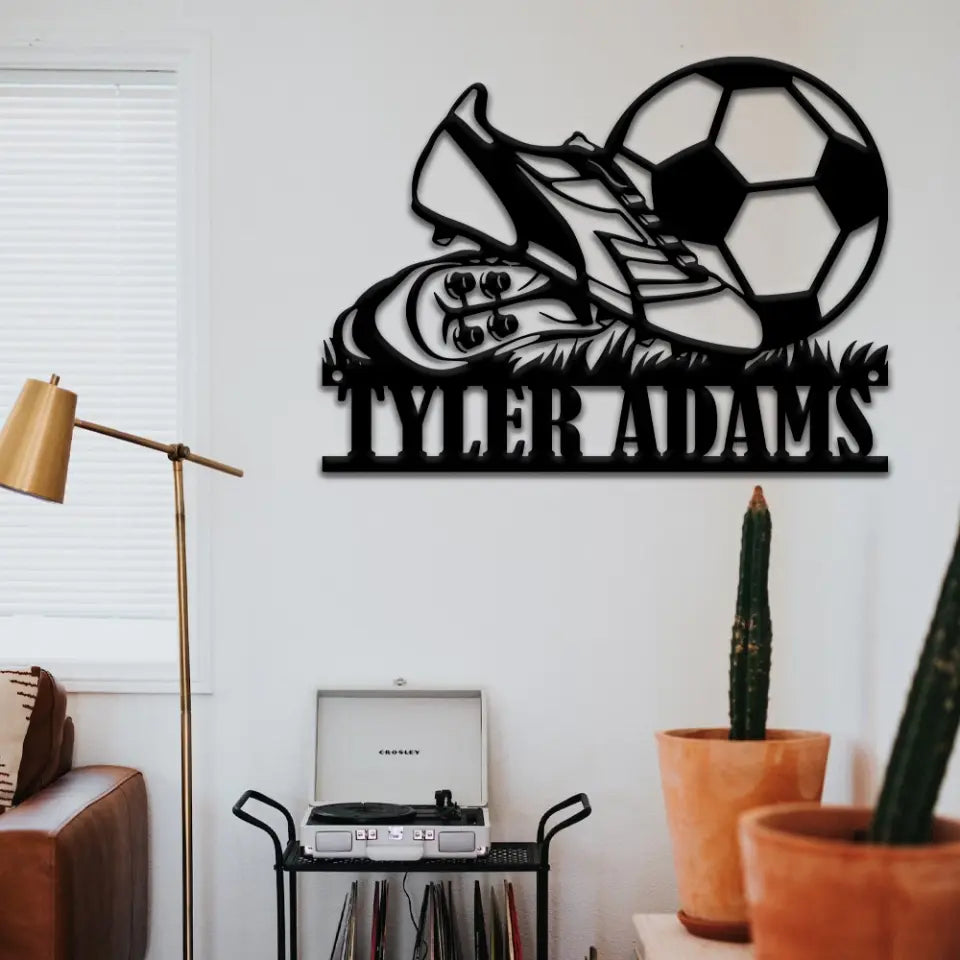 Soccer Stride Personalized Metal Ball and Shoe Sign
